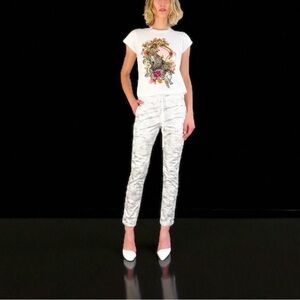 BEVY FLOG Shely White Shiny Camo Drawstring Pants